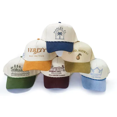 Custom 5 Panel Two-Tone Curved Brim Corduroy Baseball Cap With Embroidered Trucker Hats Wedding Hat for Multiple Occasions