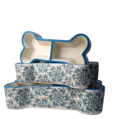Ceramic Dog Bone Shape Double Dog Bowl Feeder Manual