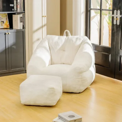 Bean Bag Chair with Footstool, Sofa Bean Bag for Adults Teens, Teddy Upholstered Sofa Sack