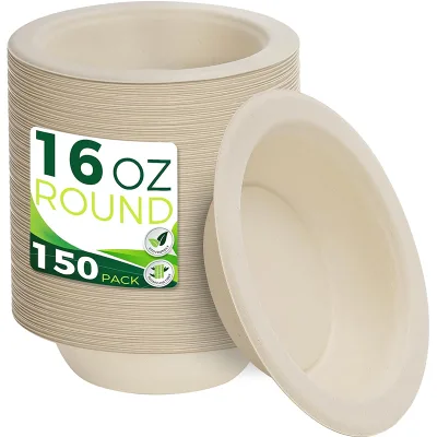 PFAS-Free 16oz Bagasse Bowl 100% Compostable Disposable Salad Bowl BPI Certified Biodegradable Bagasse Fruit Bowl