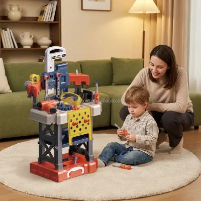 Wholesale 3-in-1 Simulation Pretend Play Tool Table 78 Pcs Electric Powered Role Play Engineer Tool Desk Kit Indoor for Kids