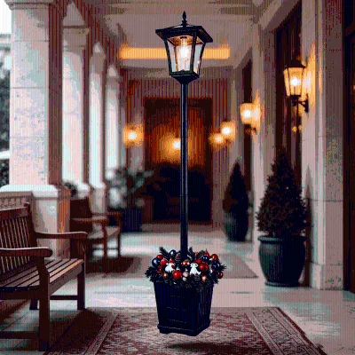 Solar Powered Garden Light Post Outdoor IP65 Waterproof LED Vintage Street Lamp with Planter for Yard Patio Decoration