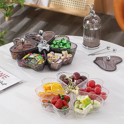 Plastic love Rotating Fruit Tray Afternoon Tea Dim Sum Candy Nut Tray Divided Fruit Tray
