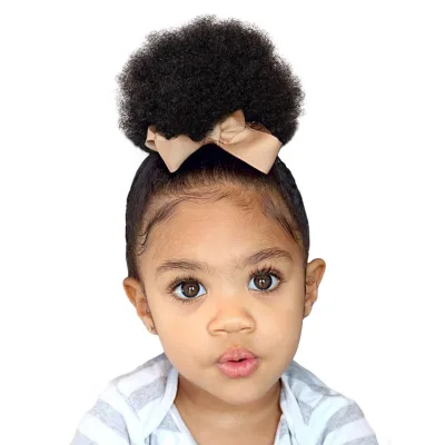 Fujia Natural Black Hair Ponytail Wig Explosive Hairstyle Chignon Afro Puff Drawstring Fluffy Curly Hair Bun for Kids