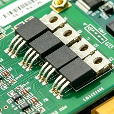 New TO-220 Package Power MOSFET Transistor, Through Hole Semiconductor Chip Soldered on PCB for Industrial Control Circuit Board