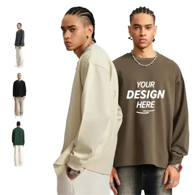 Streetwear Fashion Custom Logo Oversized 100% Cotton Plus Size 2026 Autumn 300g Solid Color High Quality Pullover Long Sleeve