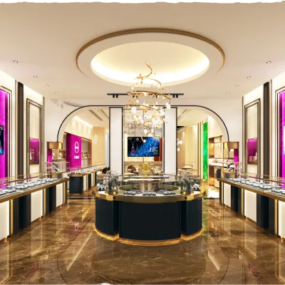 Modern Black Gold Stainless Steel Eco-Friendly Recyclable Jewelry Display Counter LED Lighted Showcase for High End Jewelry Shop