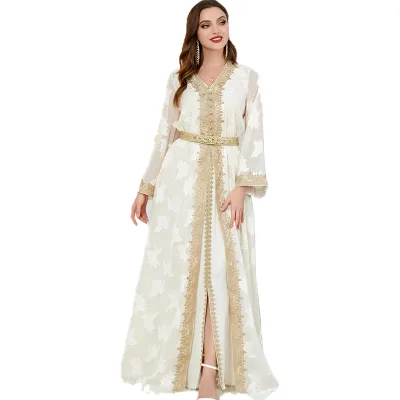 High Quality Elegant Fashion Embroidered Muslim Women Dress Lace Abaya