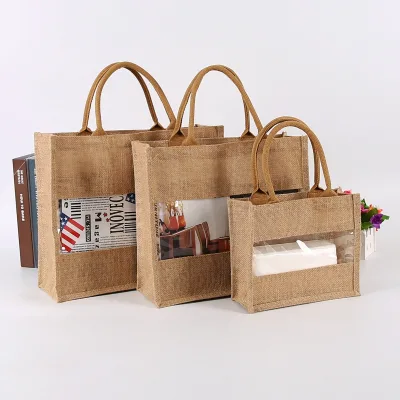 New Arrival Waterproof Burlap Bags Jute Tote Custom logo Hemp Carry Bag Window
