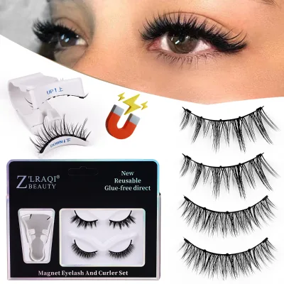 Wholesale No Glue Needed Thick Natural Long Silk Magnetic Lashes Cluster Trays 3d Full Strip Magnetic Eyelashes Light Weight