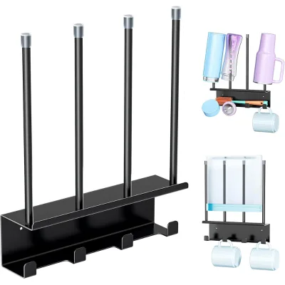 Wall Mounted Water Bottle Drying Rack, Baby Bottle Dryer Rack, Metal Cup Rack Dryer Stand, Mug Holder with Storage Rack, Mug