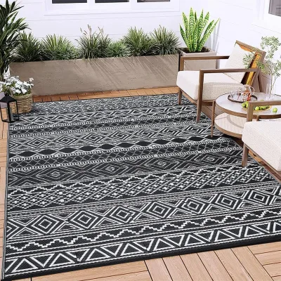 Hot Sale Geometric Indoor Outdoor Mat 9*18ft  Fade Resistant Rug Easy Fold Plastic RV Rug