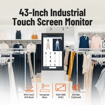 Ultra Stable 43" Touch Screen Monitor Multi-Touch FHD Resolution 1920x1080 High Brightness 500 Nits Display Impact Proof Glass