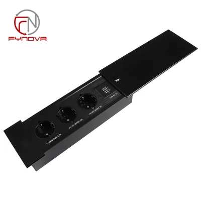 Custom Black IP20 Aluminum Alloy Executive Desktop Outlet Tabletop Multi-Function Media USB Power Sliding Cover Socket