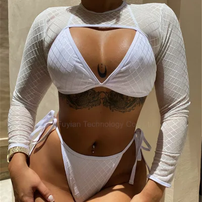 2022 Latest Luxury Bathing Suits Women High Waist Bikini Cover Ups 3 Pieces Swimwear