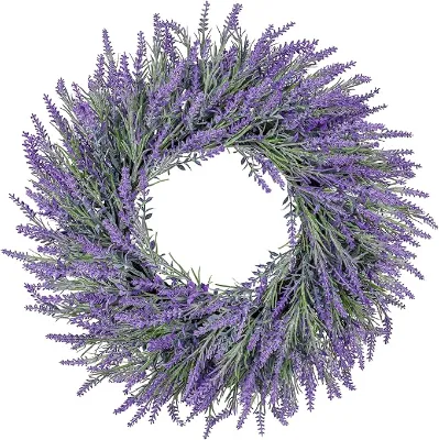 LY LY873 22 Inch Summer Spring Wreaths Front Door Lavender Artificial Plastic+Steel All Season Spring Decorations