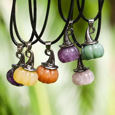 Wholesale 14*20mm Natural Crystal Halloween Pumpkin Wizard Hat, Perfect Halloween Decorative Pendant