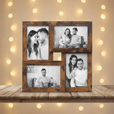 SONGMICS 4x6 Collage Picture Frames Family Photo Frame Set 4 Wall Decor Glass Wood Front Wall Hanging Tabletop Rustic Brown