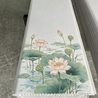 Beautiful Green Leaves Lotus Flower Design Plastic Ceiling PVC Panel for Room Decoration