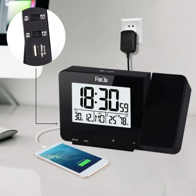 Factory Wholesale Projection Clock Rotatable 90 Degree Indoor Temperature Humidity Table Alarm Clock