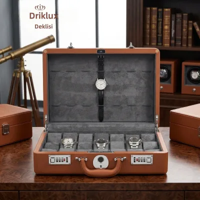 Brown Wooden Automatic Watch Winder Display Case Multiple Watch Storage Box Gift Suitcase