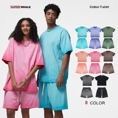 Custom Print logo Oversized 2 Piece Tshirt and Shorts Set Custom 100 Cotton Acid Wash t Shirts and Short Set