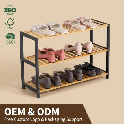 3-Tier Bamboo Shoe Rack Wooden Shoe Organiser with Large Storage Capacity