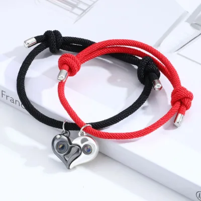 SL23002 Custom Heart-Shaped Bracelet Fashion Black Red Alloy Jewelry Wholesale New Design Personality Rope Charms Women