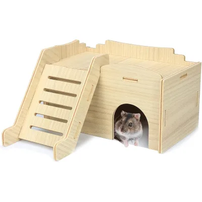 Wooden Hamster House, Gerbil House with a Ladder and Windows, Mini Hamster House and Hiding Place, Hamster Hut