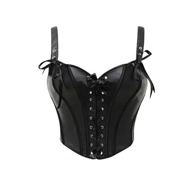 New Arrival Gothic Vintage Faux Leather Strap Lace up Body Shaper Bow Decor Trendy Women Corset