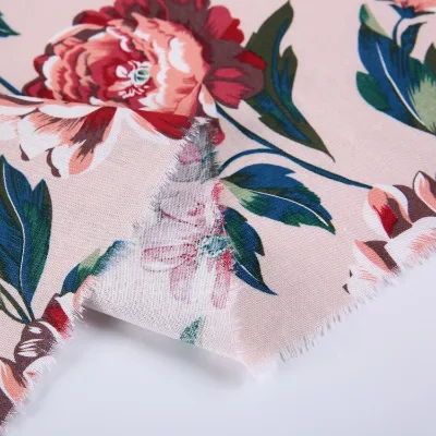 Customized Size Woven Floral Viscose Mix Linen Printed Shirt Fabric for Women Long Dress