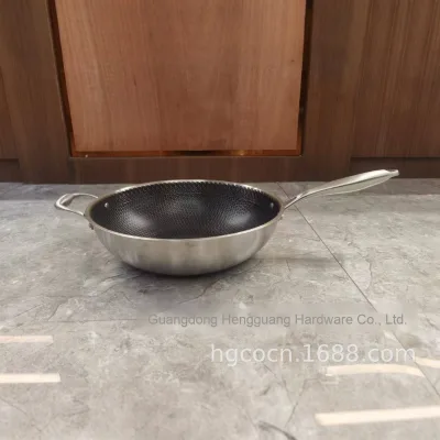 Cross-Border Manufacturer's Modern Stainless Steel Honeycomb Wok Three-Layer Non-Stick Pan Open Flame Universal Induction Cooker