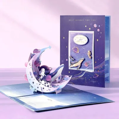 Spring Day Blue Birthday Greeting Card Music Cake Handmade 3D Stereoscopic Hollow High-End Gift for Friends' Birthday
