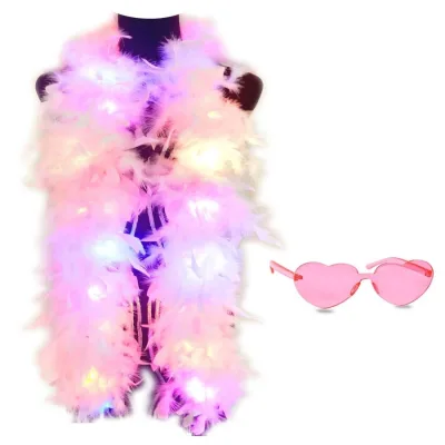 Colorful Feather Boas, 6.6ft Boa with 20 Color Lights for Women for Dancing Party Halloween,with Heart Sunglasses