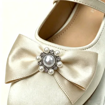 21.5mm Flower Shape Metal Shoe Silver Plated Imitation Pearl Rhinestone Decorative Buckle Sandal Strap Webbing Accessories