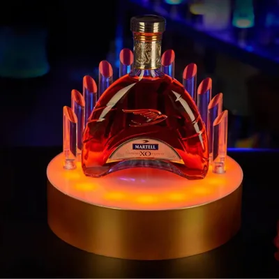 RGB LED Crown Shape Metal Modern Bottle Presenter Rechargeable Liquor Whisky for Wine Display Stand VIP Bottle Service