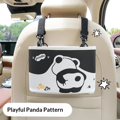Leather Material Cute Panda Styled Car Rear Seat Storage Bag Car Trash Can Interior Decoration Phone Umbrella Napkins Holder