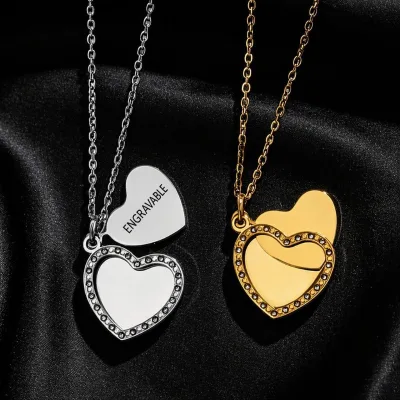 Personalized Necklace Engravable Letters Openable Heart-shaped Diamond Stainless Steel Jewelry Envelope Locket Necklace