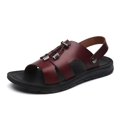 Cheap Genuine Leather Light Weight Breathable Wear-resistant Soft Custom Slipper Sandals Massage Feature for Summer Winter Men