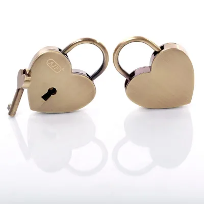 AJF Antique Heart Padlock Vintage Heart Lock Hot Selling Chinese 1 Antique Bronze Key 3 Days Zinc Alloy 45x59x8mm A01-021AB 50g