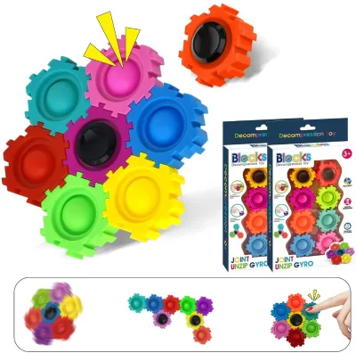 Fidget Spinner Transformable Fingertip Gyro Push Puzzle Building Blocks Pop Itting Anti-Stress Bubble Sensory Plastic Fidget Toy