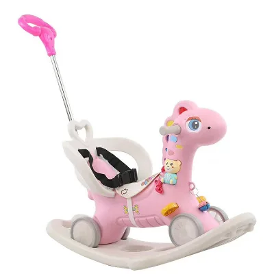 Hot Sale Baby Rotating Glow Musical Toddler Walker Push Handle Rocking Horse Ride on Animals Toy Plastic Kids Unicorn Cartoon PE