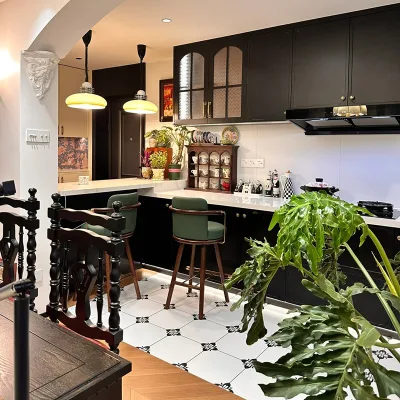 Black Matte Laminate Kitchen Cabinet Multifunctional Particle Board Kitchen Cabinets for Apartment Kitchen