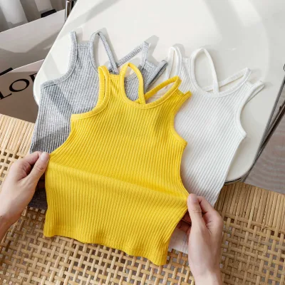 Girls' Summer Camisole Vest Cotton Sleeveless Children's Thin Knitted Vest Girls T-Shirts Sleeveless