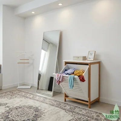 Laundry Hamper Cabinet Slatted Tilt Out Door Design Freestanding Bedroom Bathroom Dirty Clothes Storage Organizer Cupboard