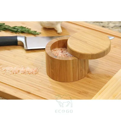 Bamboo Wooden Salt Box With Swivel Magnetic Lid Round Condiment Salt Jar Cellar Salt Keeper