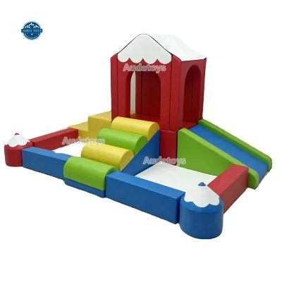 Customizable Wooden Indoor Playground Soft Play Castle Rainbow-Colored Set for Kindergarten