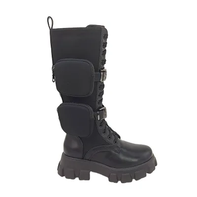Cowboy Boots Women Women Pure Color Lace up Thigh High Over Knee Combat Boots Knee High Boots Combat