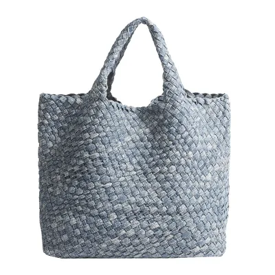 Casual Women's Ins Style Denim Woven Tote Bag Square Tie-Dye Design Open Closure with Two Handles Canvas Lining Handbag