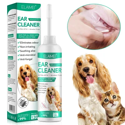 ELAIMEI Natural Pets Dog 120ml Ear Cleaner Pet Care Product Alcohol Free Reduce Bacteria Ear Mites Odor Treatment